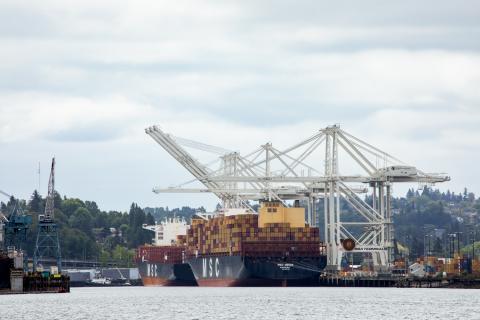 Port of Seattle Container Terminal with Ship