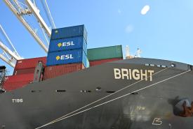 ESL containers and the vessel while looking up from the terminal